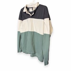 Zakbrand Preppy Rugby Shirt Size Large Mens 100% Cotton With Button Collar